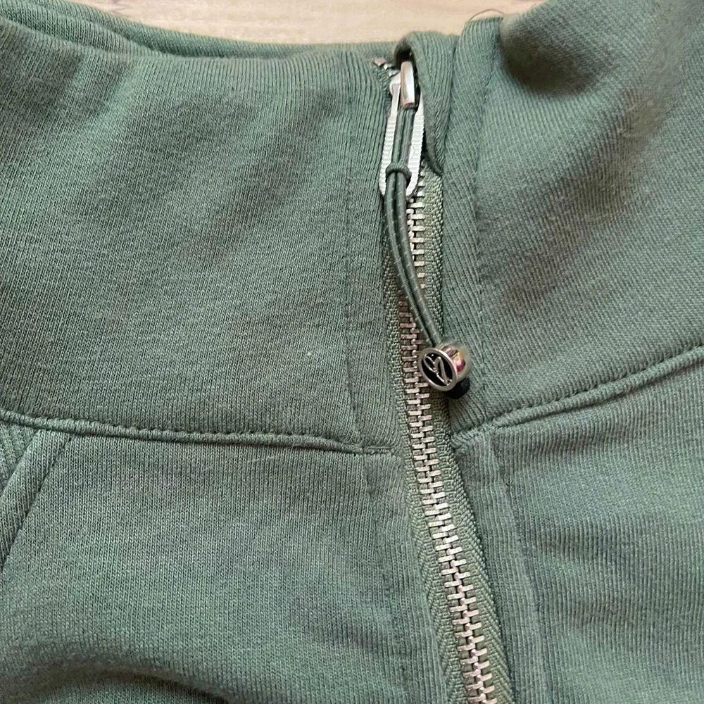 Women's Olive Half-Zip Funnel Neck Pullover Hoodie - Picture 2 of 3